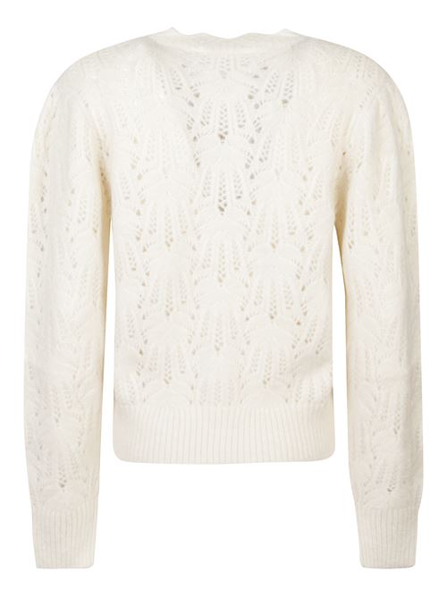Cardigan color panna di MARANT ETOILE in alpaca caratterizzato da ricami, chiusura a bottoni e profili orlati. MARANT ETOILE | 25ACA0114FAC3L08E23EC